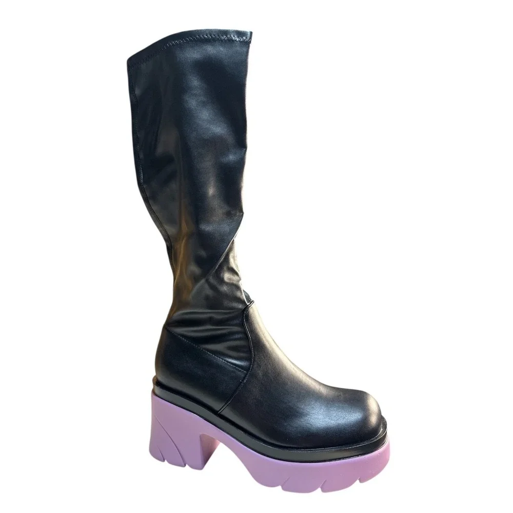 Cape Robin Knee High‎ Black Purple Boots Women's Size 10 NWB On Trend Fashion